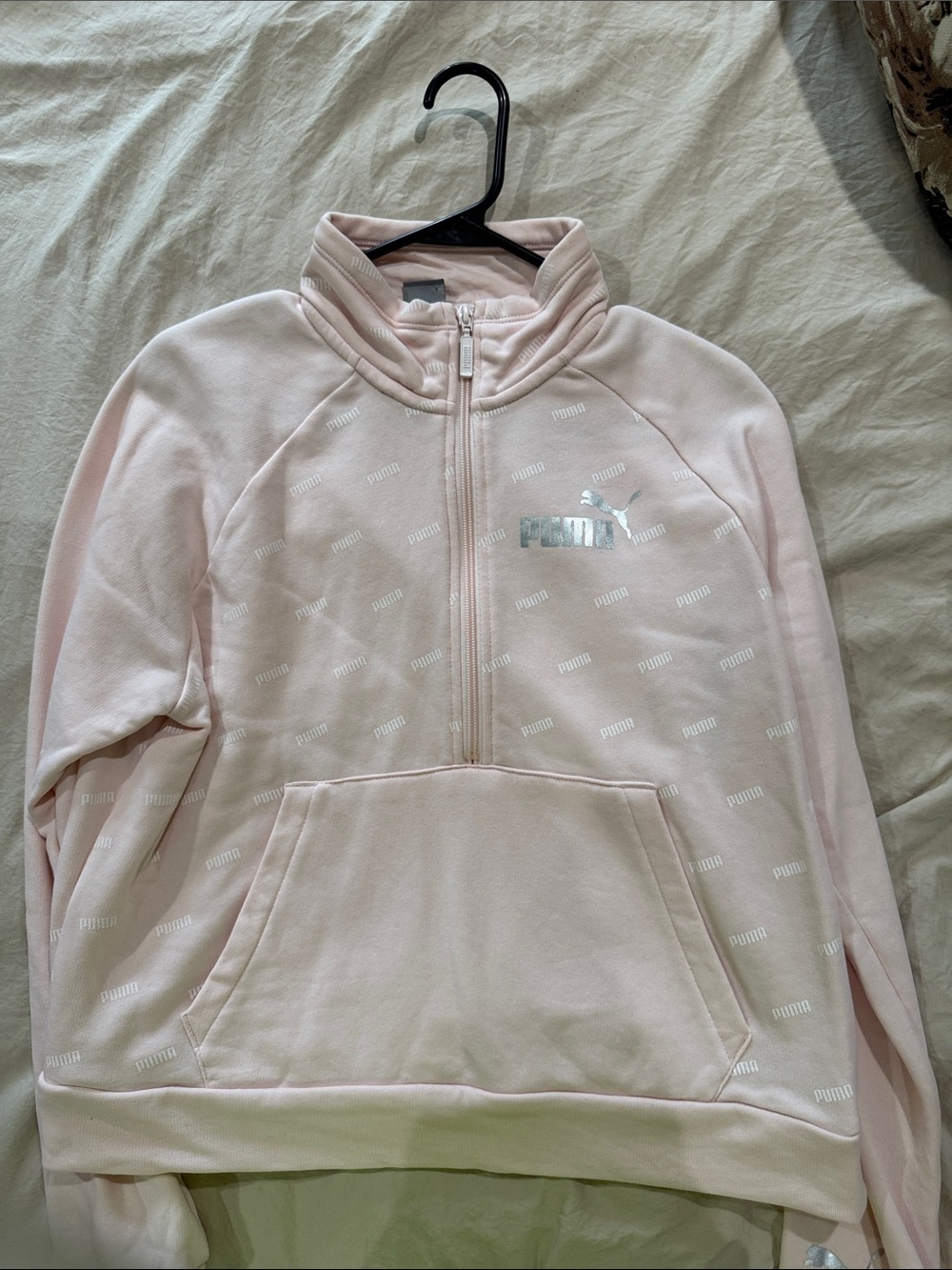 Puma Women’s Quarter Zip Cropped Sweatshirt Pink Size M